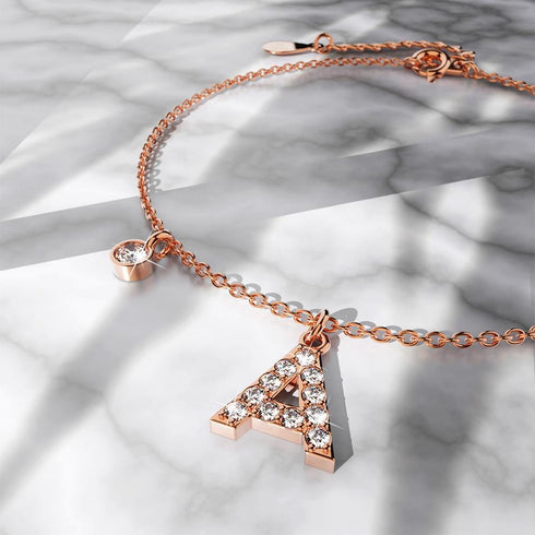 Solid 925 Sterling Silver Initial Crystal Personalised Alphabet Letter Bracelet Rose Gold Filled